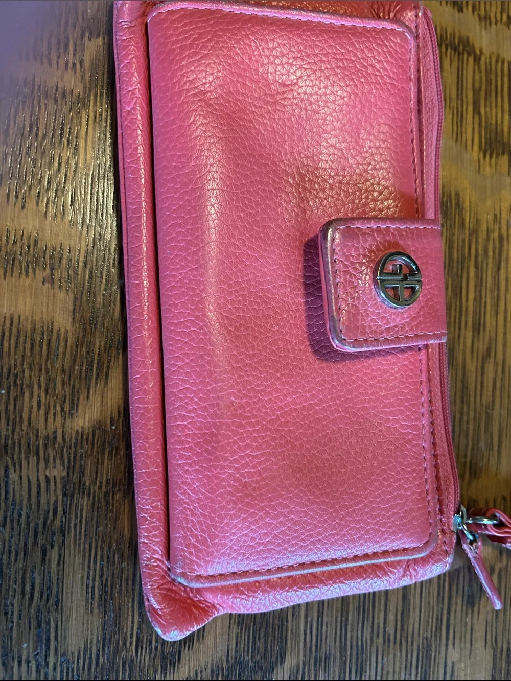 Women's Pink Leather Phone Wallet Case with Card Slots and Snap Closure